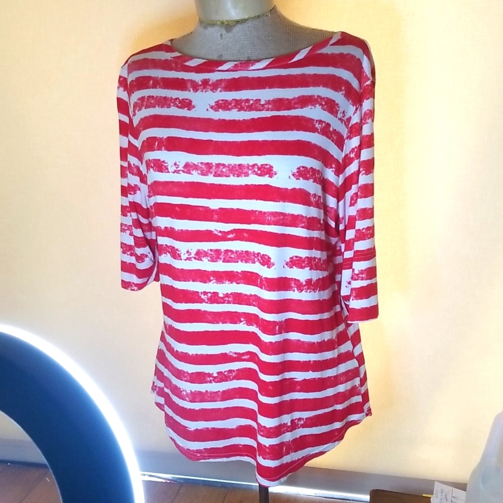 Peck & Peck Weekend Women's 3/4 sleeve shirt red and white medium